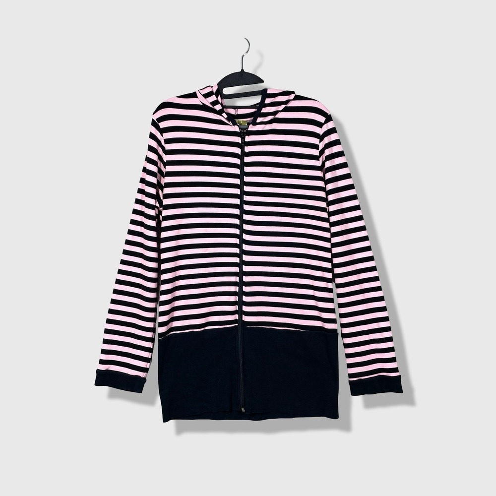 Cleo Casual Zip Up Hoodie Womens XL Pink Striped Y2K Emo Scene Punk Grunge Alt
